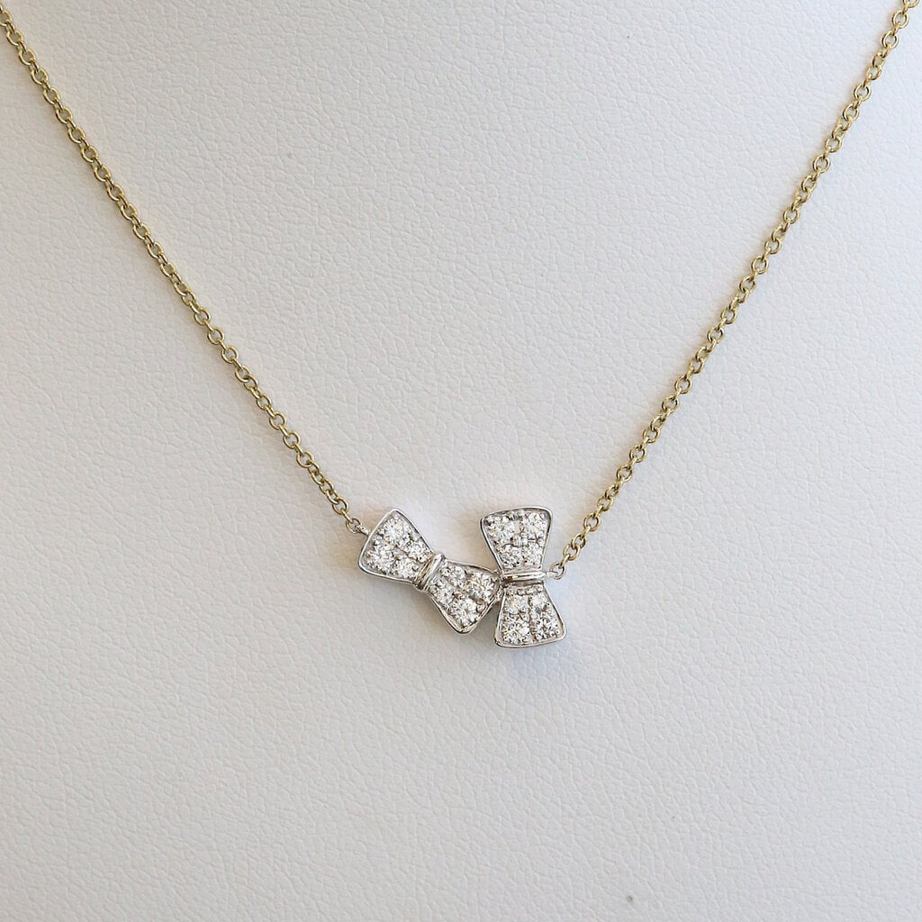 American Jewelry 14k Yellow Gold .33ctw Diamond Double Bow Necklace