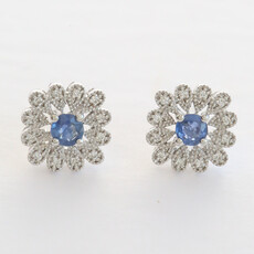 American Jewelry 14k White Gold .70ctw Sapphire .13ctw Diamond Milgrain Flower Stud Earrings