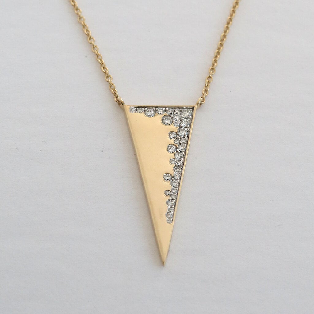 American Jewelry 14k Yellow Gold .30ctw Diamond Pave Triangle Necklace