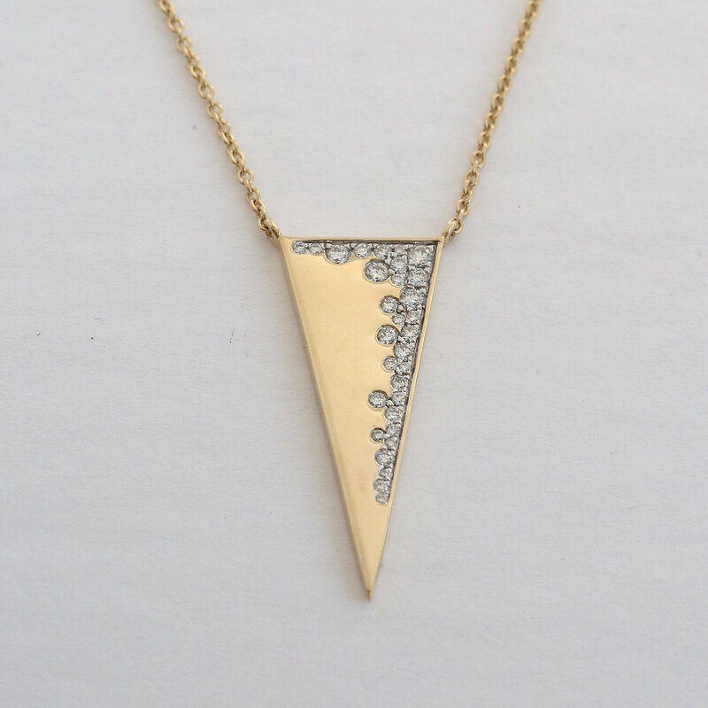 American Jewelry 14k Yellow Gold .30ctw Diamond Pave Triangle Necklace
