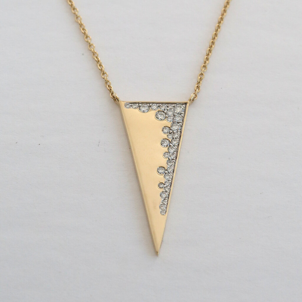 American Jewelry 14k Yellow Gold .30ctw Diamond Pave Triangle Necklace
