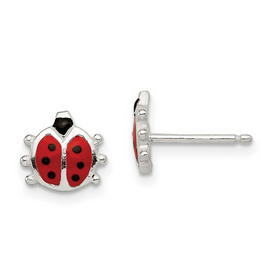 Sterling Silver Enamel Ladybug Stud Earrings