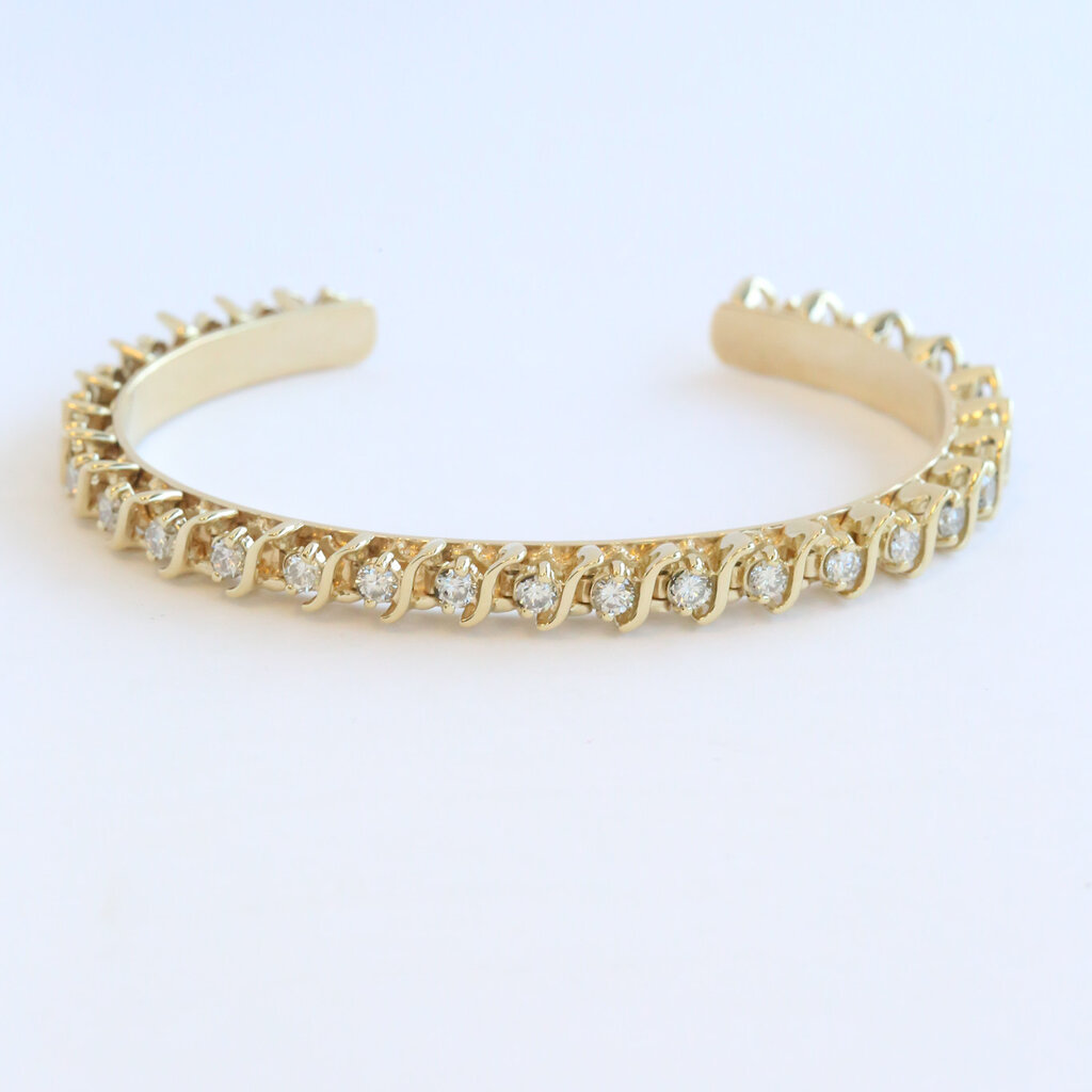 American Jewelry ESTATE 14k Yellow Gold .25ctw Diamond Tennis Cuff Open Bangle Bracelet