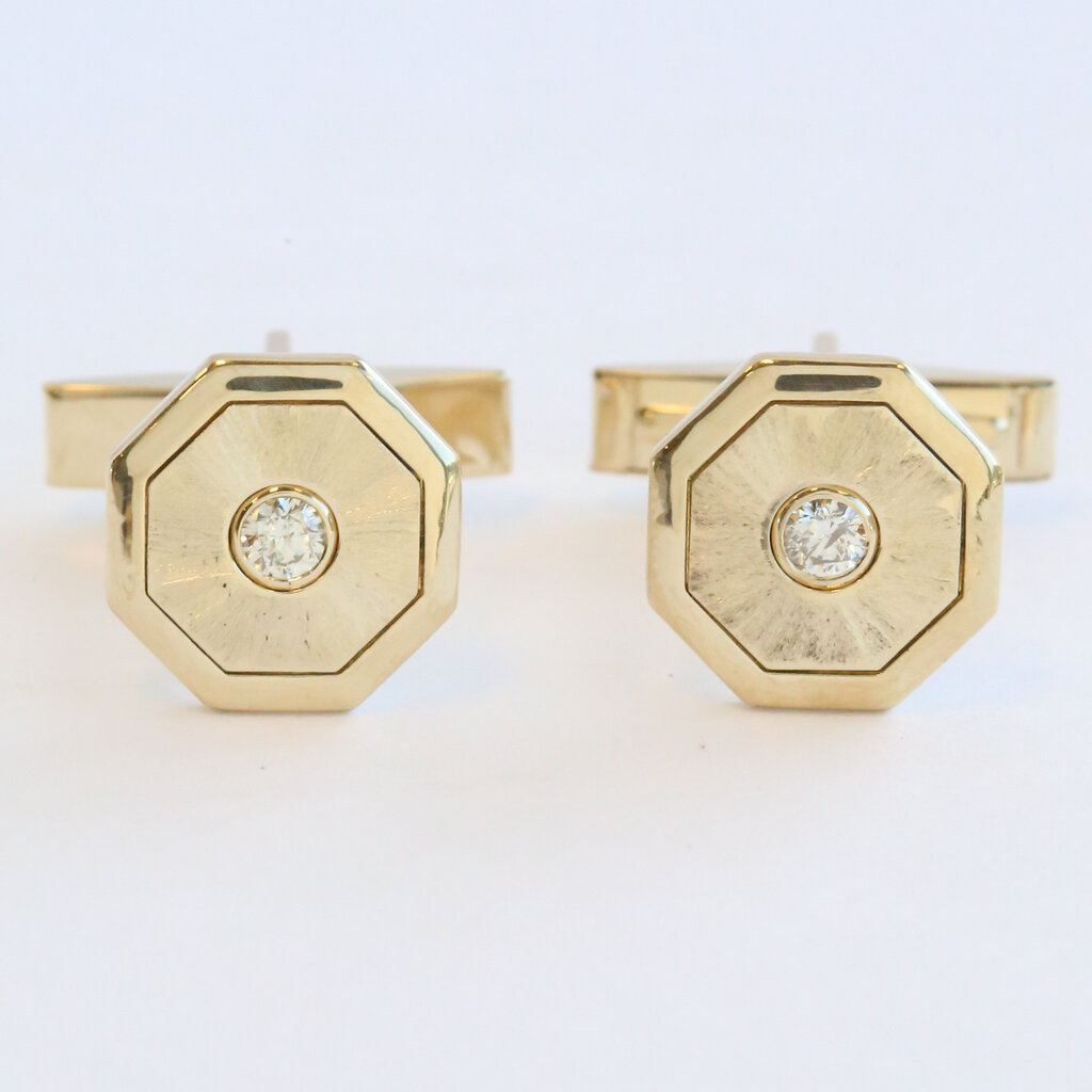 American Jewelry ESTATE 14k Yellow Gold .20ctw Diamond Cuff Links