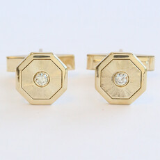 American Jewelry ESTATE 14k Yellow Gold .20ctw Diamond Cuff Links