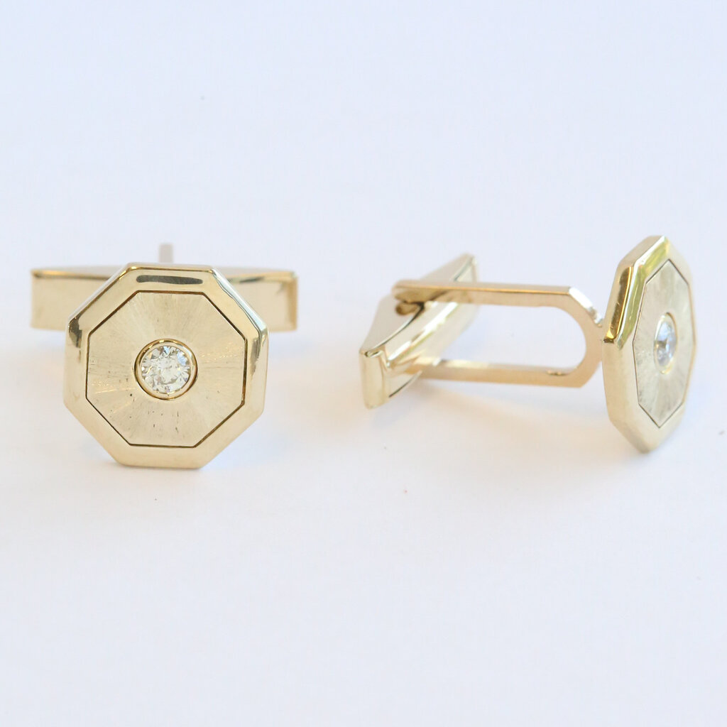 American Jewelry ESTATE 14k Yellow Gold .20ctw Diamond Cuff Links