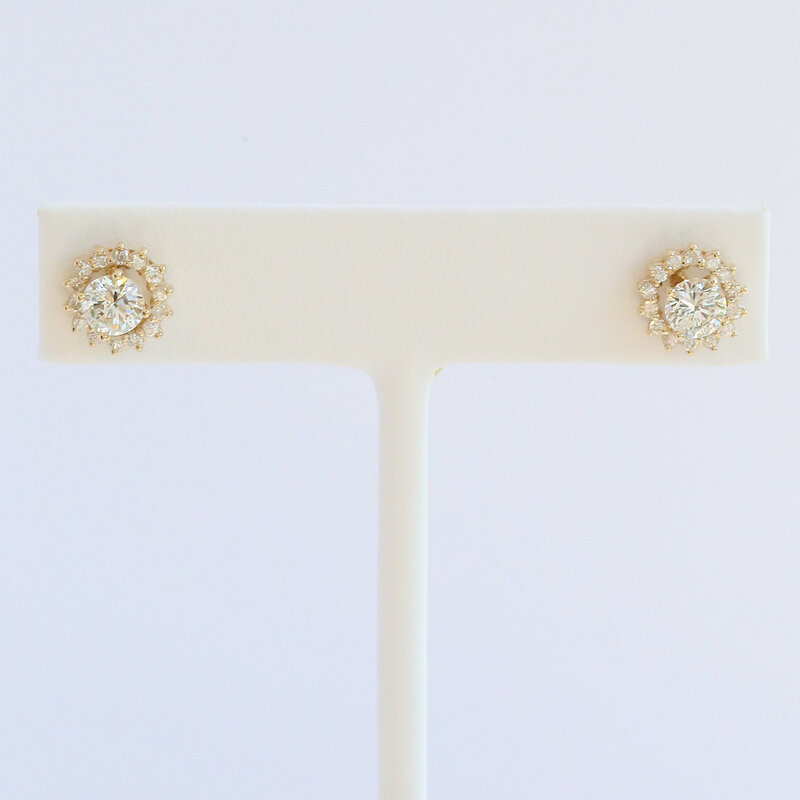 American Jewelry 14k Yellow Gold 1ctw Diamond Studs w/ 1/2ctw Halo Jackets Earrings