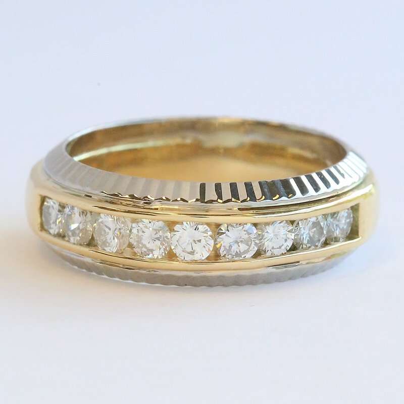 American Jewelry 18k White & Yellow Gold 1.25ctw Diamond Rolex Bezel Mens Ring