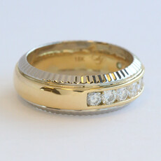 American Jewelry 18k White & Yellow Gold 1.25ctw Diamond Rolex Bezel Mens Ring