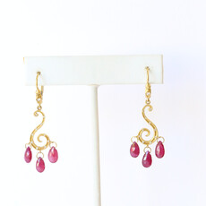 ESTATE 22k Yellow Gold Pear Ruby and Diamond Accented Dangle Earrings