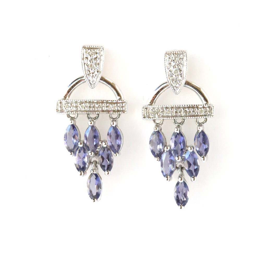 ESTATE 14k White Gold Marquise Tanzanite and Diamond Accented Dangle Earrings