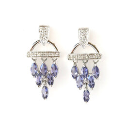 ESTATE 14k White Gold Marquise Tanzanite and Diamond Accented Dangle Earrings