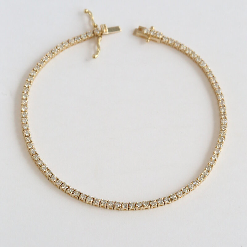 American Jewelry 14k Yellow Gold 2.08ctw Diamond Tennis Bracelet (7.5")