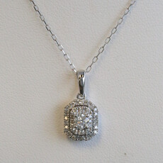 American Jewelry 14k White Gold .40ctw Diamond Round Diamond Double Emerald Halo Necklace