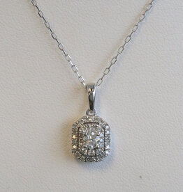 American Jewelry 14k White Gold .40ctw Diamond Round Diamond Double Emerald Halo Necklace