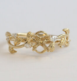 American Jewelry 14k Yellow Gold .16ctw Diamond Vine & Leaf Design Semi Mount Engagement Ring