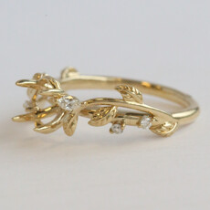American Jewelry 14k Yellow Gold .16ctw Diamond Vine & Leaf Design Semi Mount Engagement Ring