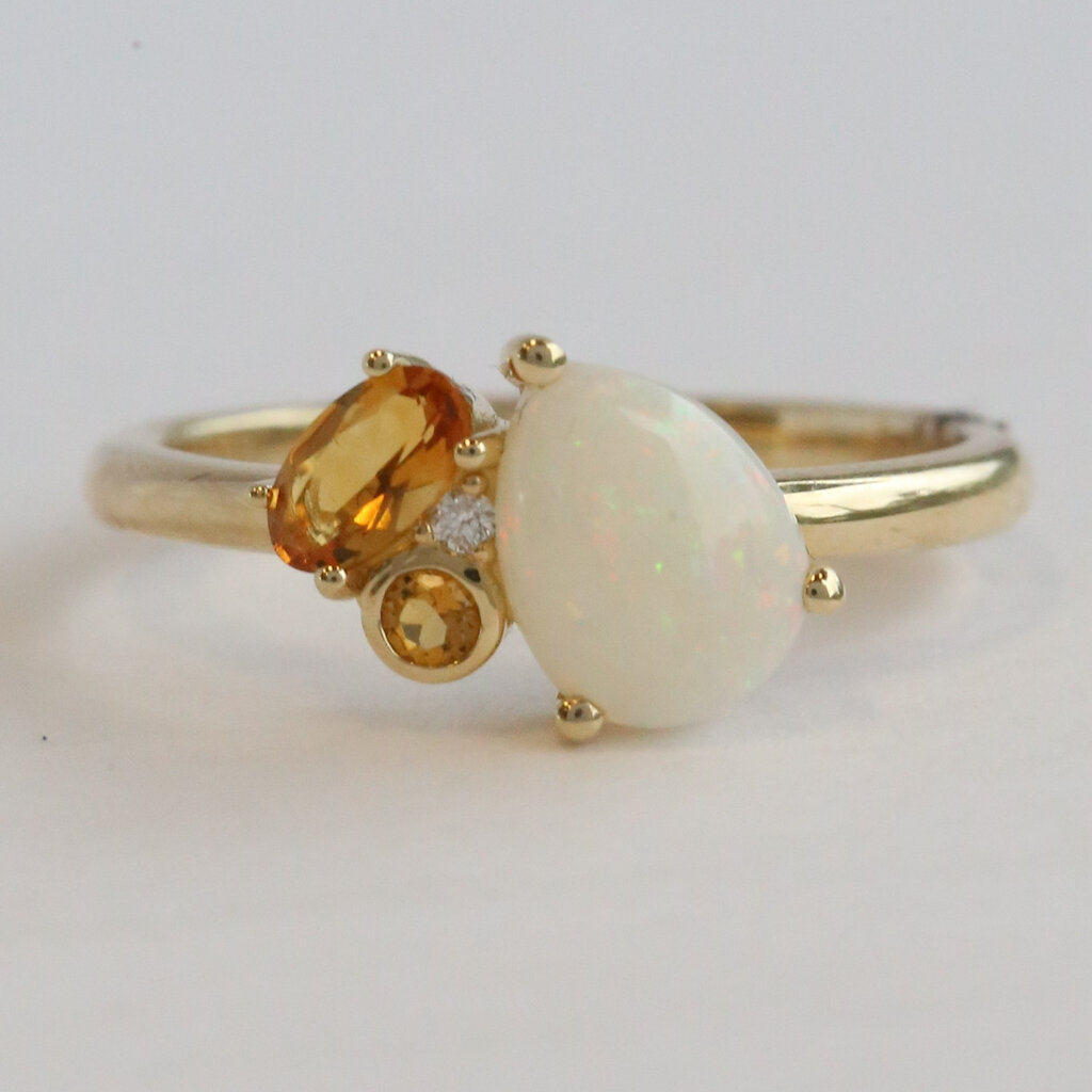American Jewelry 14k Yellow Gold .62ct Opal, .21ctw Citrine, Diamond Accent Ring