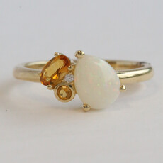 American Jewelry 14k Yellow Gold .62ct Opal, .21ctw Citrine, Diamond Accent Ring