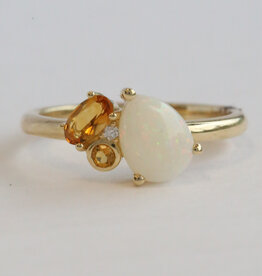 American Jewelry 14k Yellow Gold .62ct Opal, .21ctw Citrine, Diamond Accent Ring