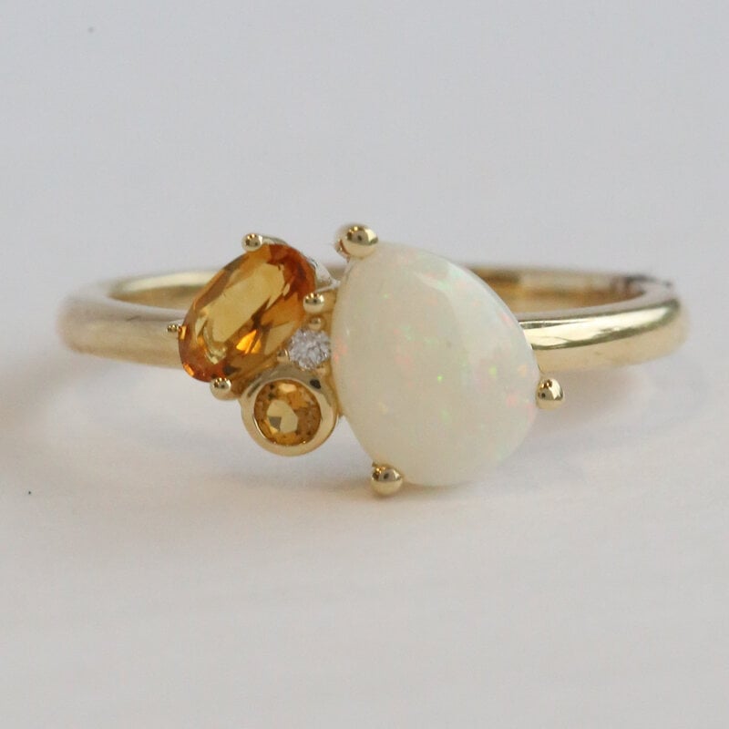 American Jewelry 14k Yellow Gold .62ct Opal, .21ctw Citrine, Diamond Accent Ring