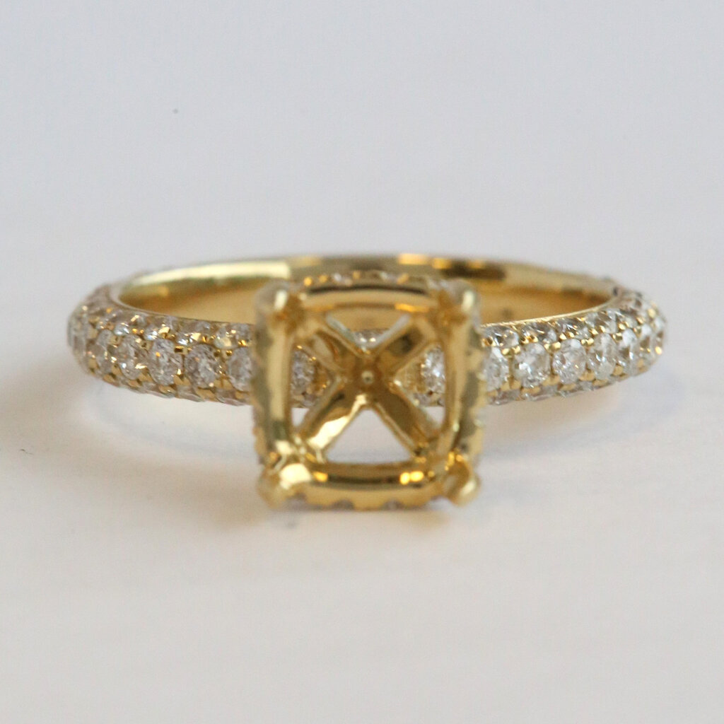 American Jewelry 18k Yellow Gold 1.26ctw Diamond Pave Semi Mount Engagement Ring