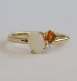 American Jewelry 14k Yellow Gold .46ct Opal, .13ct Citrine, .04ct Diamond Ring
