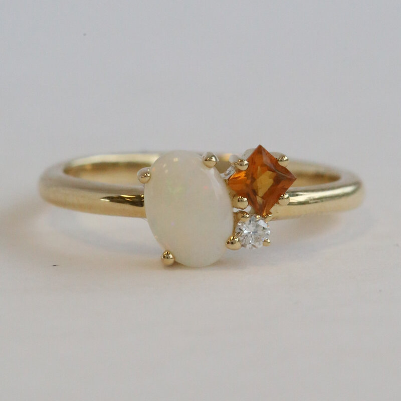 American Jewelry 14k Yellow Gold .46ct Opal, .13ct Citrine, .04ct Diamond Ring