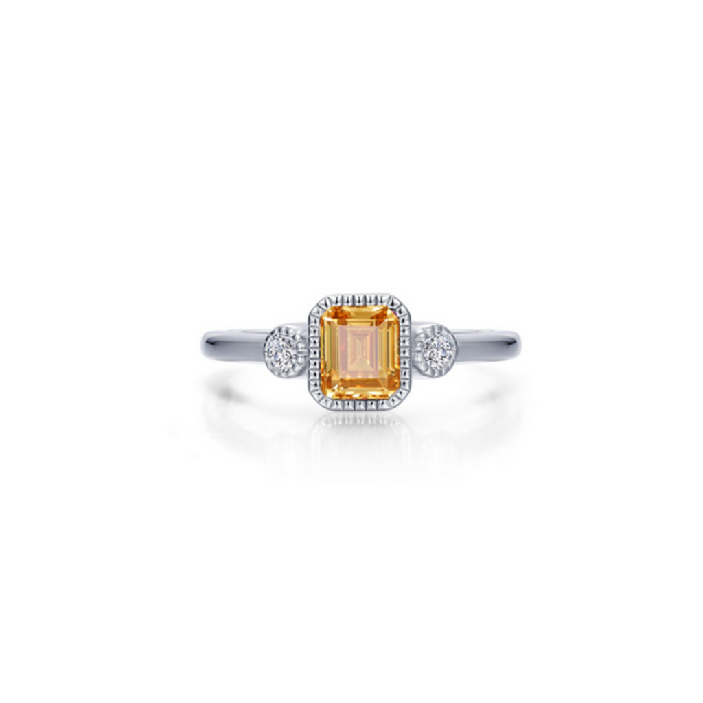 Lafonn Lafonn Sterling Silver Simulated Diamond and Citrine Bezel Birthstone Ring (Size 5)