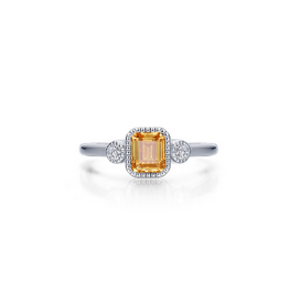 Lafonn Lafonn Sterling Silver Simulated Diamond and Citrine Bezel Birthstone Ring (Size 5)