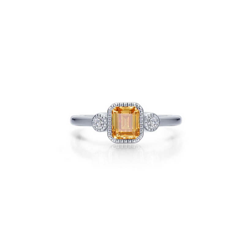 Lafonn Lafonn Sterling Silver Simulated Diamond and Citrine Bezel Birthstone Ring (Size 5)