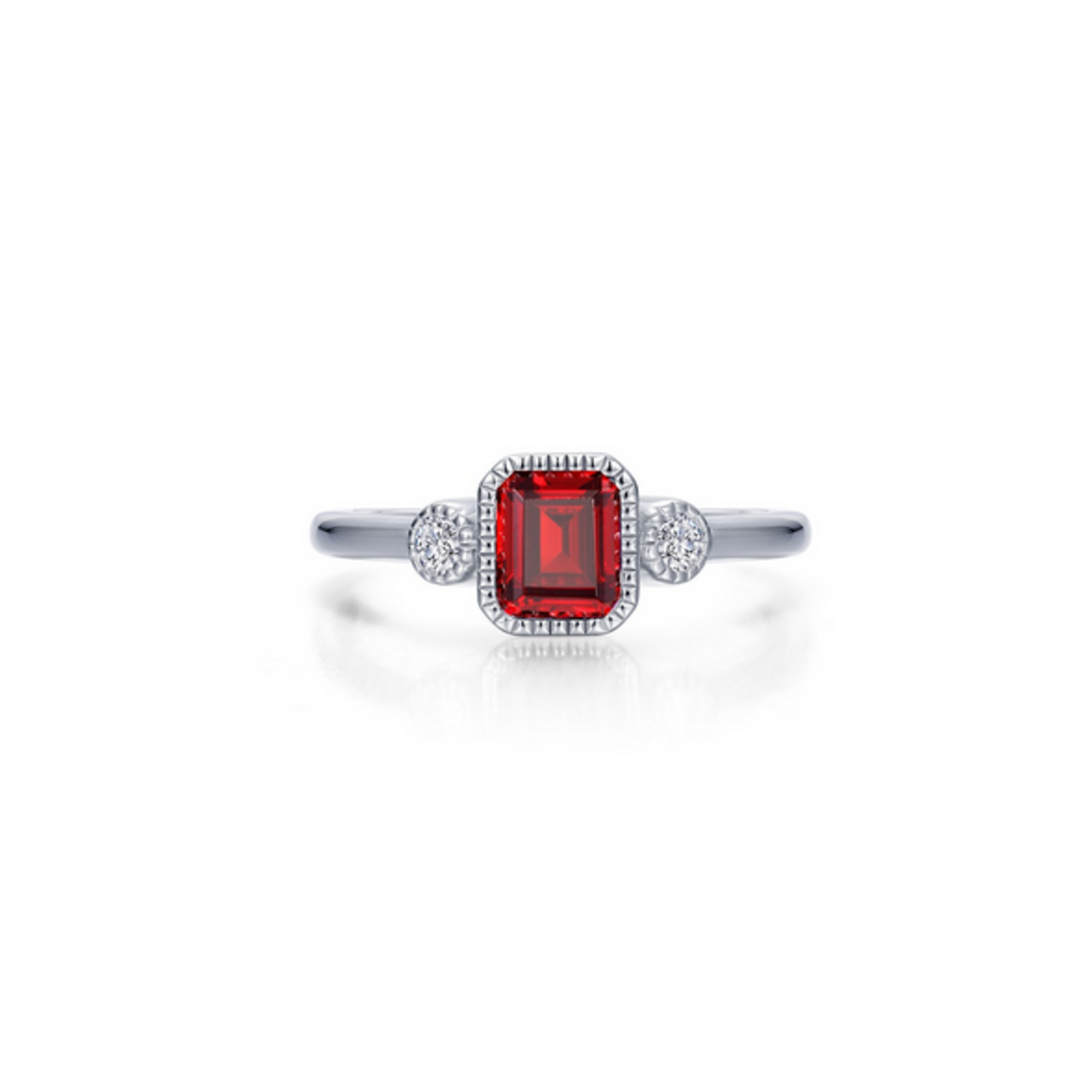 Lafonn Lafonn Sterling Silver Simulated Diamond and Garnet Bezel Birthstone Ring (Size 5)