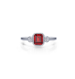 Lafonn Lafonn Sterling Silver Simulated Diamond and Garnet Bezel Birthstone Ring (Size 5)