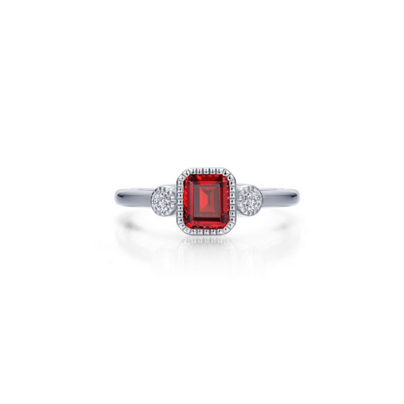 Lafonn Lafonn Sterling Silver Simulated Diamond and Garnet Bezel Birthstone Ring (Size 5)