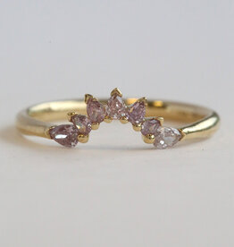 American Jewelry 14k Yellow Gold .30ctw Pink Diamond Pear Cut Sunburst Contour Wedding Band