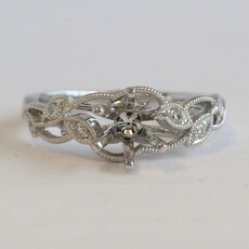 American Jewelry 14k White Gold .10ctw Diamond Milgrain Leaf Design Semi Mount Engagement Ring