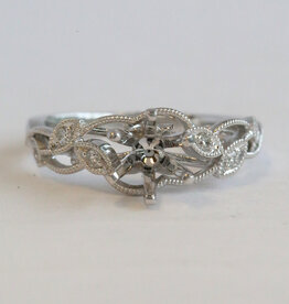 American Jewelry 14k White Gold .10ctw Diamond Milgrain Leaf Design Semi Mount Engagement Ring