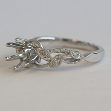 American Jewelry 14k White Gold .10ctw Diamond Milgrain Leaf Design Semi Mount Engagement Ring
