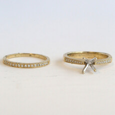 American Jewelry 14k Yellow Gold .25ctw Diamond Milgrain Semi  Mount Engagement Ring & Wedding Band Set