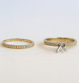 American Jewelry 14k Yellow Gold .25ctw Diamond Milgrain Semi  Mount Engagement Ring & Wedding Band Set