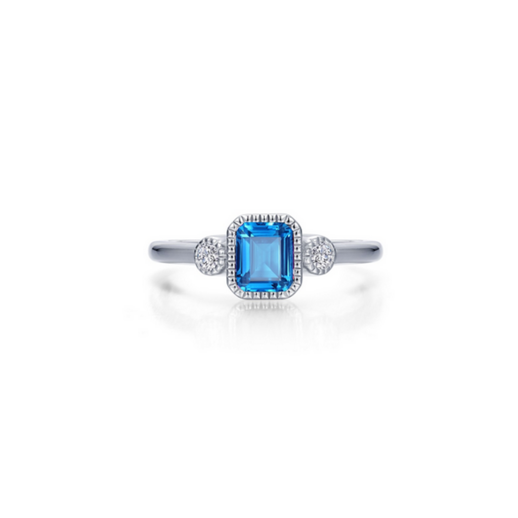 Lafonn Lafonn Sterling Silver Simulated Diamond and Blue Topaz Bezel Birthstone Ring (Size 6)