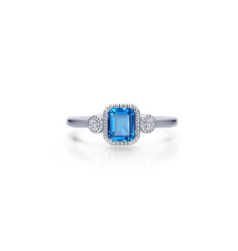 Lafonn Lafonn Sterling Silver Simulated Diamond and Blue Topaz Bezel Birthstone Ring (Size 6)