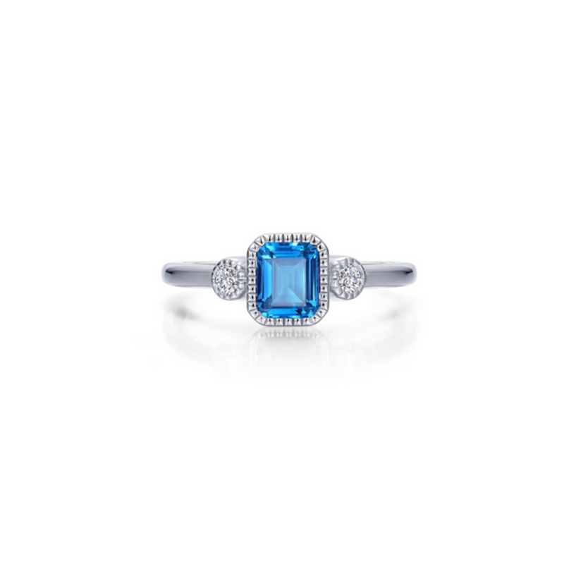 Lafonn Lafonn Sterling Silver Simulated Diamond and Blue Topaz Bezel Birthstone Ring (Size 6)