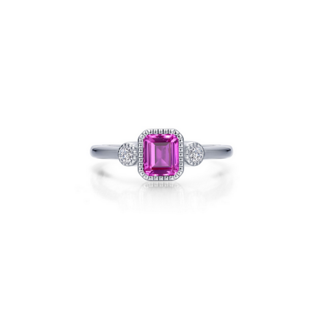 Lafonn Lafonn Sterling Silver Simulated Diamond and Pink Tourmaline Bezel Birthstone RIng (Size 6)