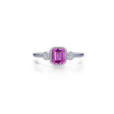 Lafonn Lafonn Sterling Silver Simulated Diamond and Pink Tourmaline Bezel Birthstone RIng (Size 6)