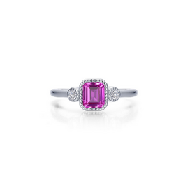 Lafonn Lafonn Sterling Silver Simulated Diamond and Pink Tourmaline Bezel Birthstone RIng (Size 6)