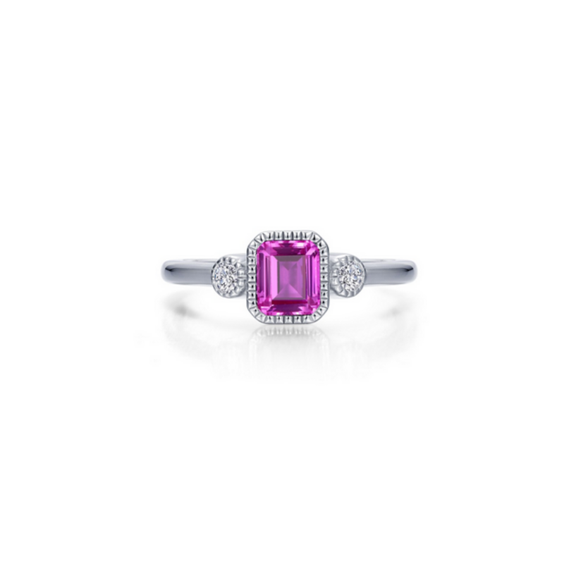 Lafonn Lafonn Sterling Silver Simulated Diamond and Pink Tourmaline Bezel Birthstone RIng (Size 6)