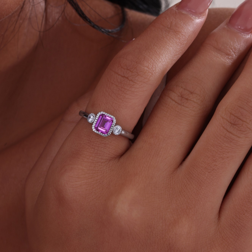 Lafonn Lafonn Sterling Silver Simulated Diamond and Pink Tourmaline Bezel Birthstone RIng (Size 6)