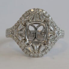 American Jewelry 18k White Gold 1.03ctw Baguette & Round Diamond Semi Mount Engagement Ring