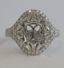 American Jewelry 18k White Gold 1.03ctw Baguette & Round Diamond Semi Mount Engagement Ring
